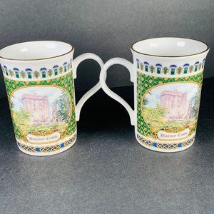 James Sadler Blarney Castle Ireland Cups Gold Rim Made in England Set of 2